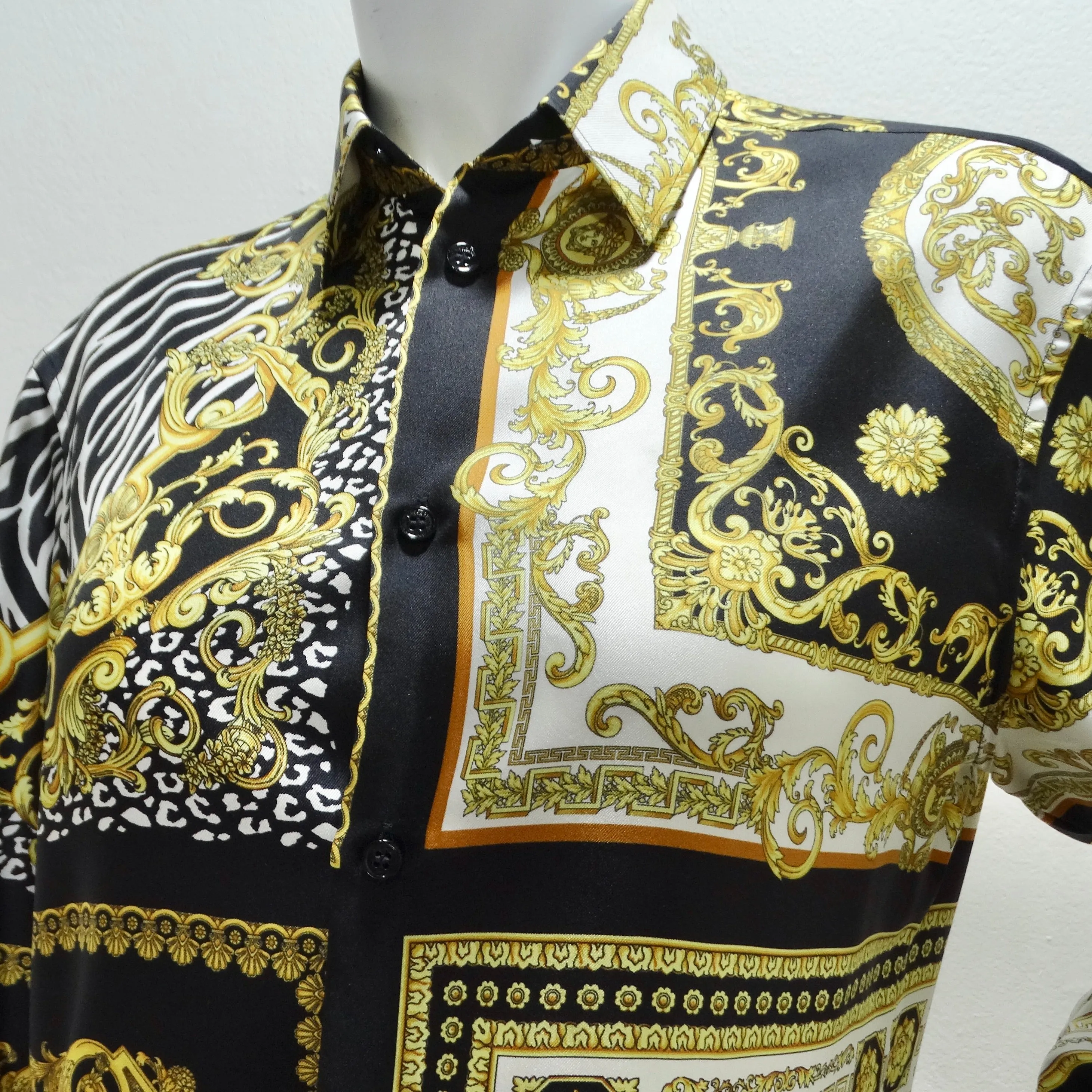 Versace Silk Baroque Button Up Shirt